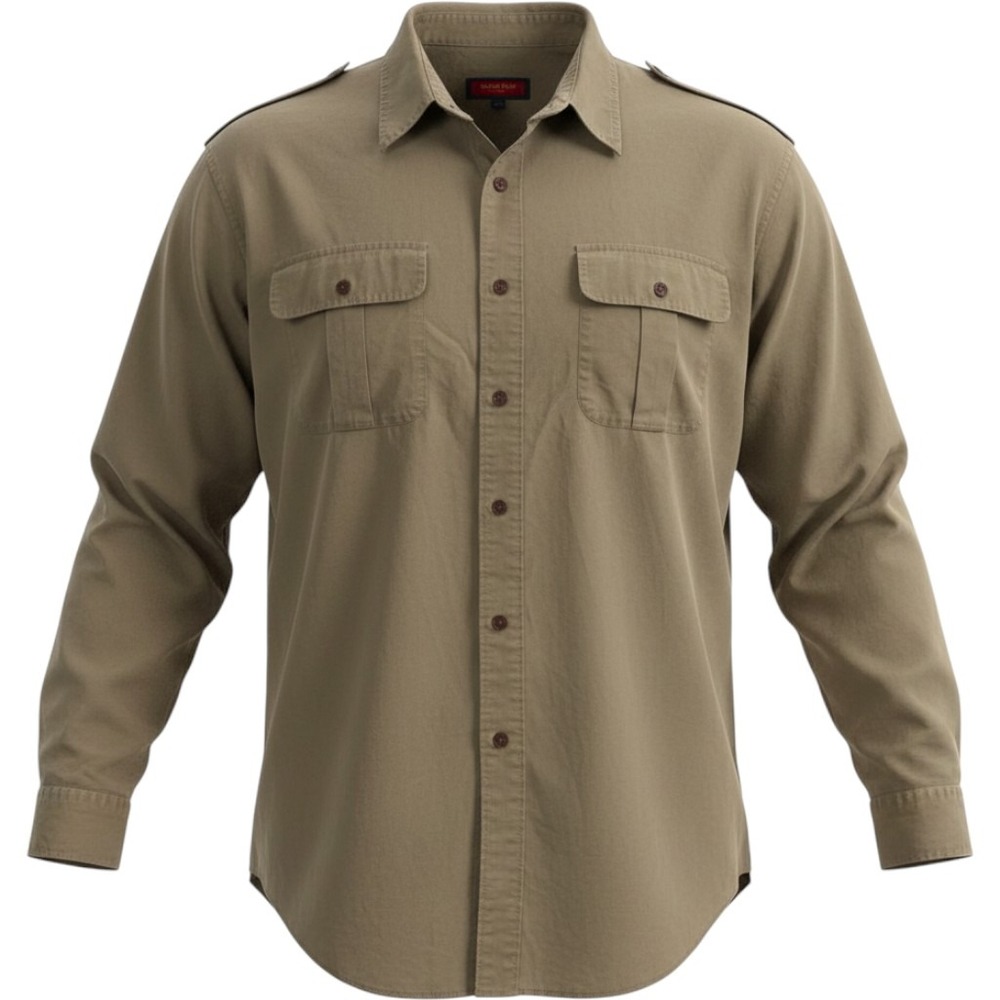 Austin Reed Button Down Shirt Mens XL Khaki safri Military Epaulet Cotton
